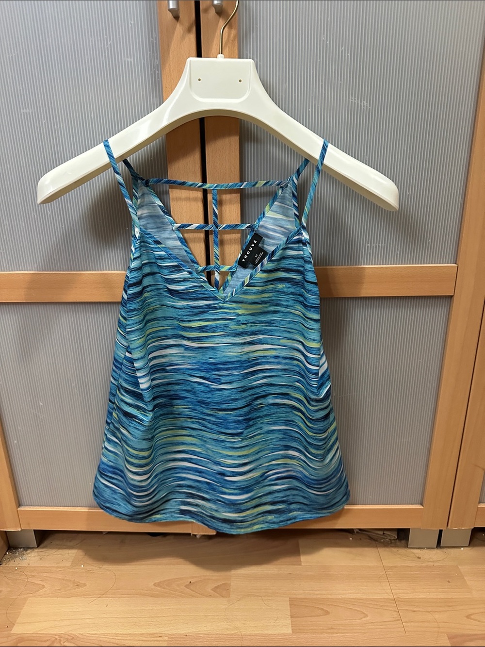 Trouvé Ocean Wave Blue Striped V-Neck Spaghetti Strap Tank with Ladder Back XS